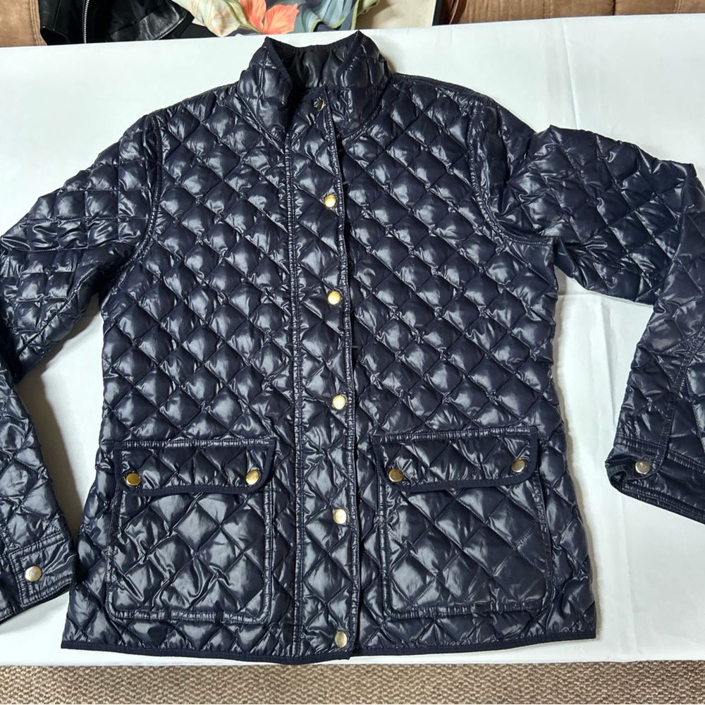J. Crew Women’s Navy Quilted Down Jacket/Coat Full Zip & Snap Pockets S